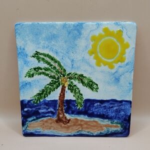 Tropical Palm Tree Ceramic Textured Tile Art 2006